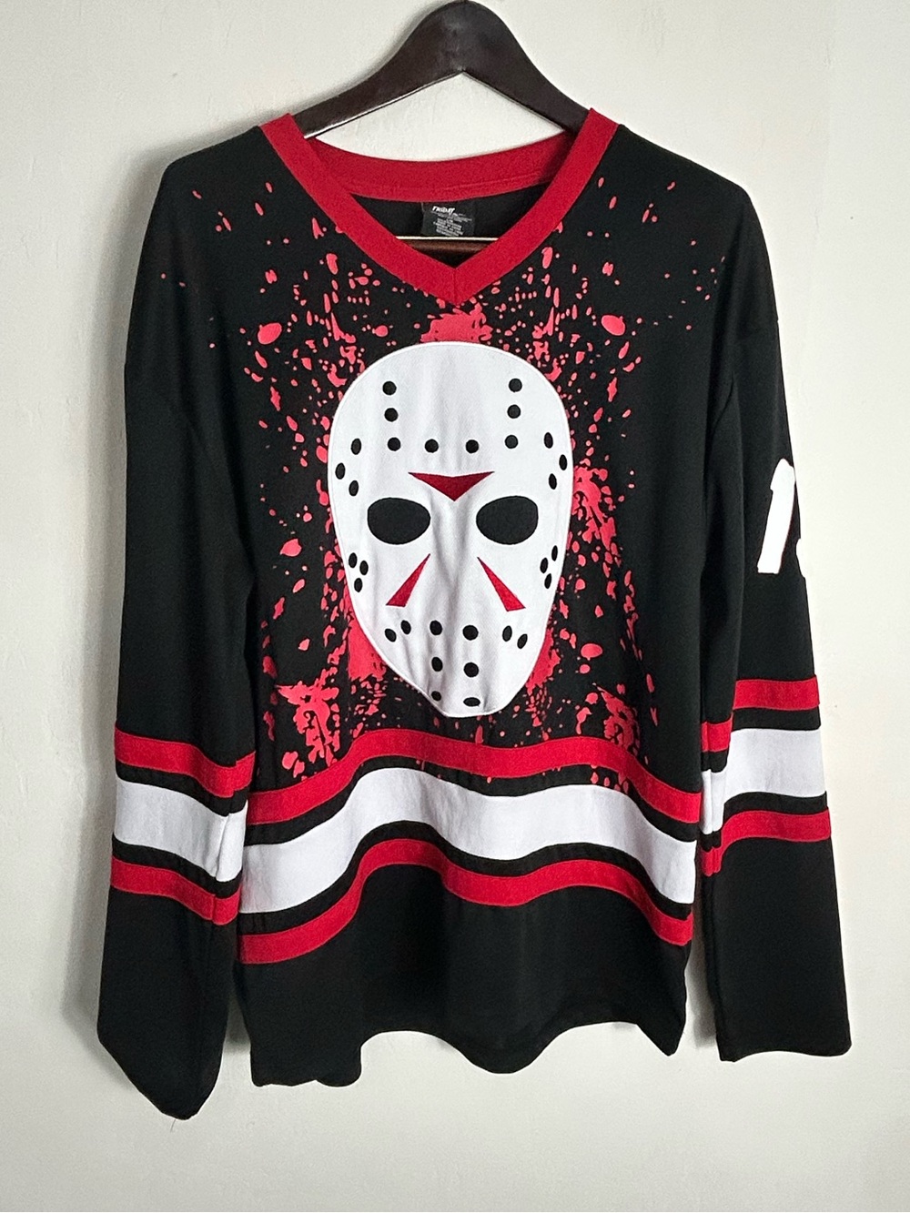 Friday The 13th Hockey Jersey Mens Large  Black Jason Voorhees Long Sleeve Shirt